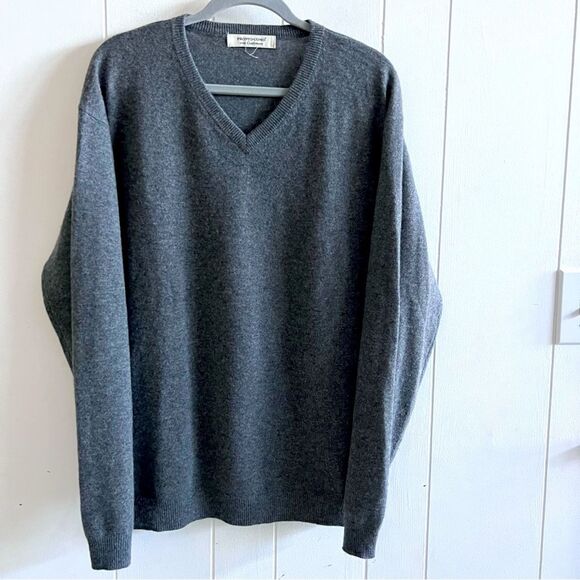 Pronto Uomo Sweater Mens  Gray 100% Cashmere V Neck - Picture 1 of 9